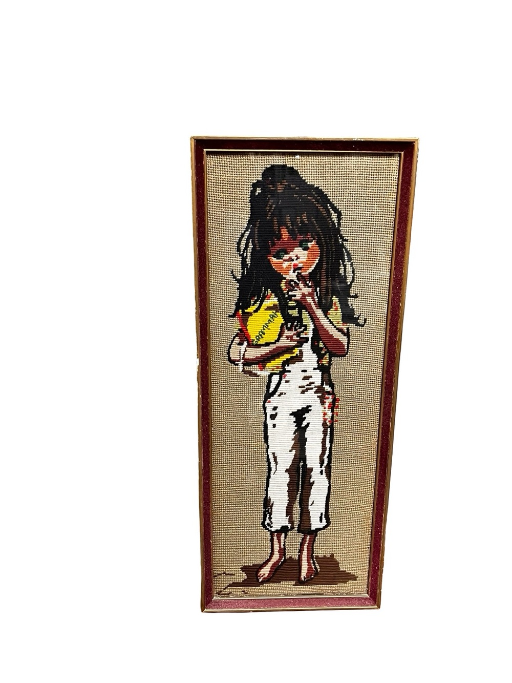 Vtg DMC Big Eye Girl Wool Needlepoint Dorm English Literature Cottage College